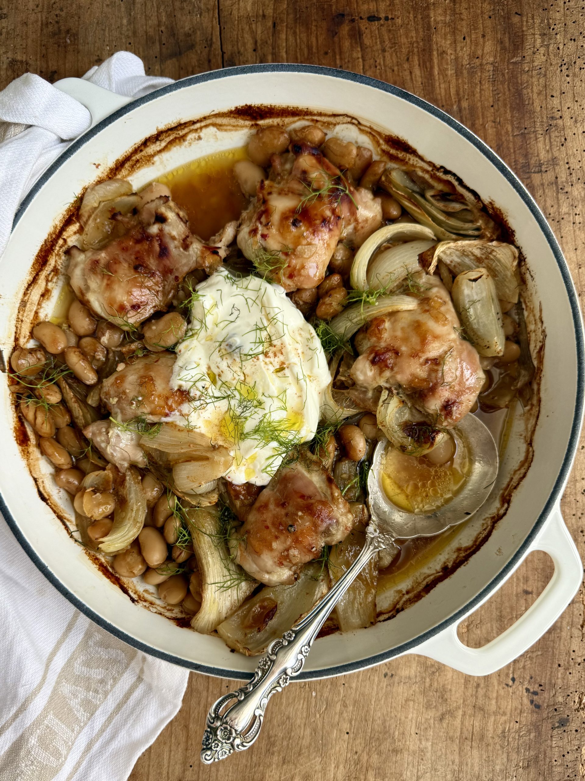 One-Pot Baked Chicken with Butter Beans, Fennel & Mango Chutney