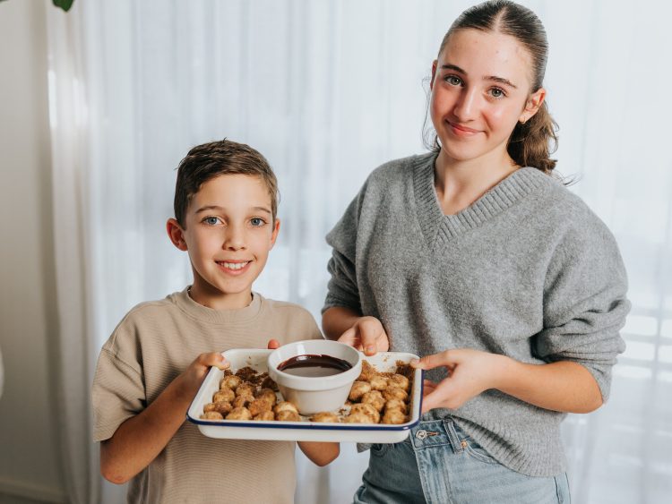 Amanda Cordony's Two-Ingredient Baked Donut Bites With Chocolate Sauce