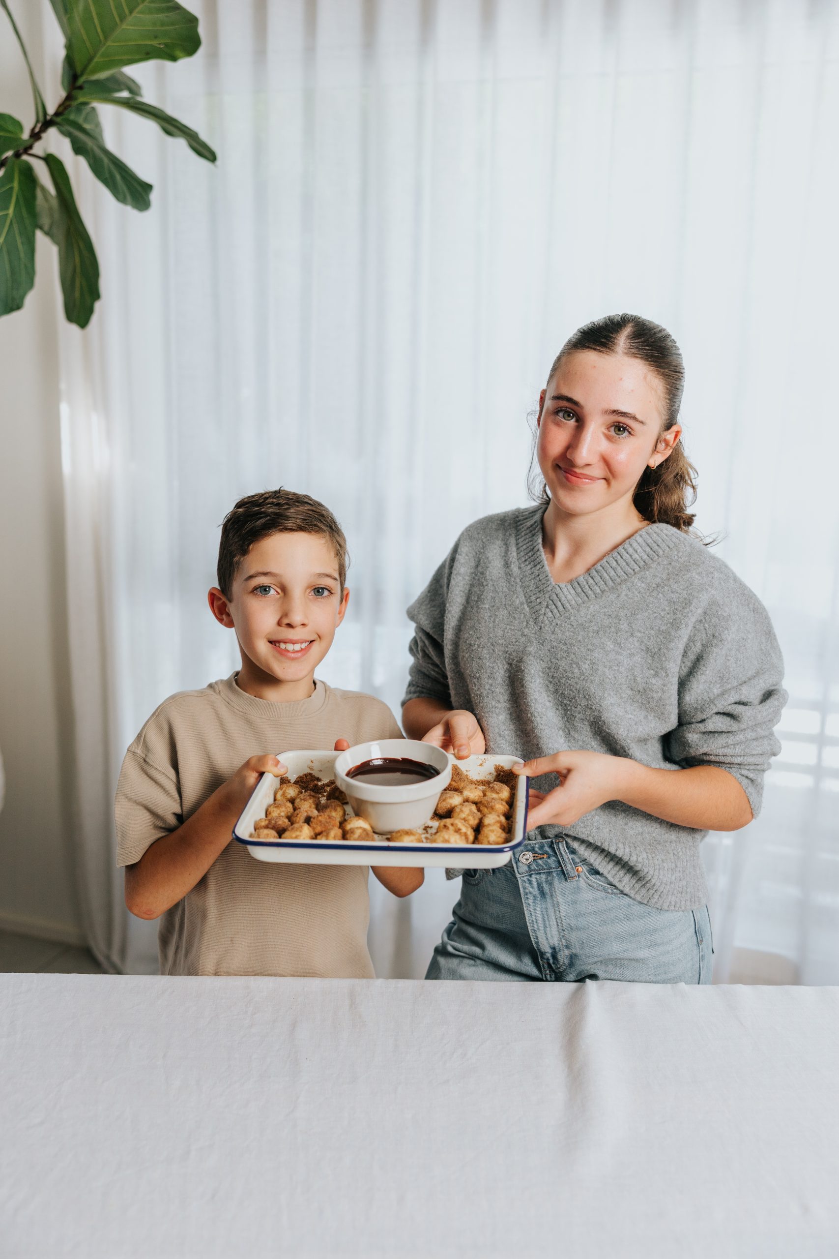 Amanda Cordony's Two-Ingredient Baked Donut Bites With Chocolate Sauce
